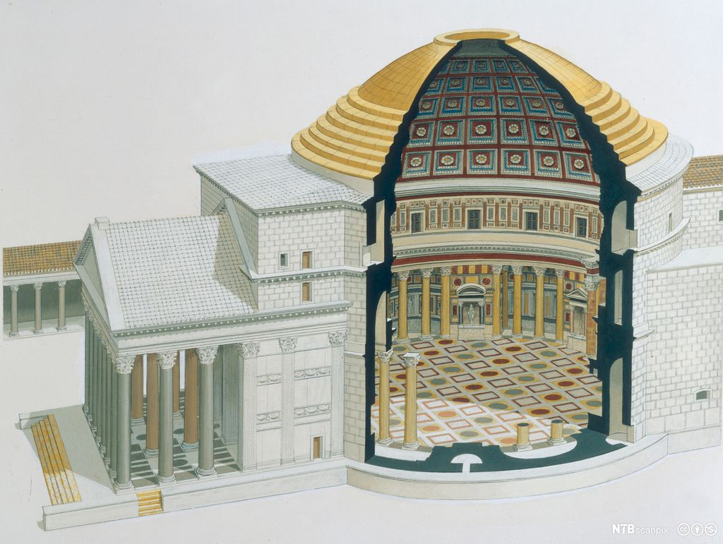 Rekonstruksjon av Pantheon i Roma. Illustrasjon.