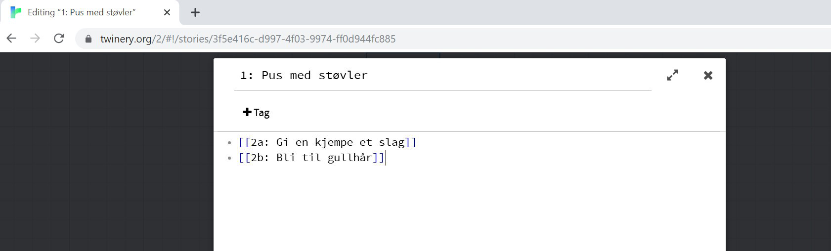 Kodene skrives inn i skrivefelt når du dobbeltklikker på en boks med et valg. Skjermbilde.