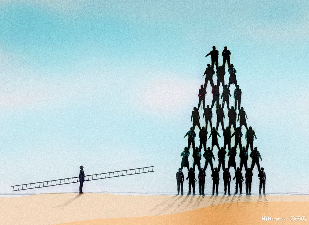 En illustrasjon av en menneskelig pyramide.