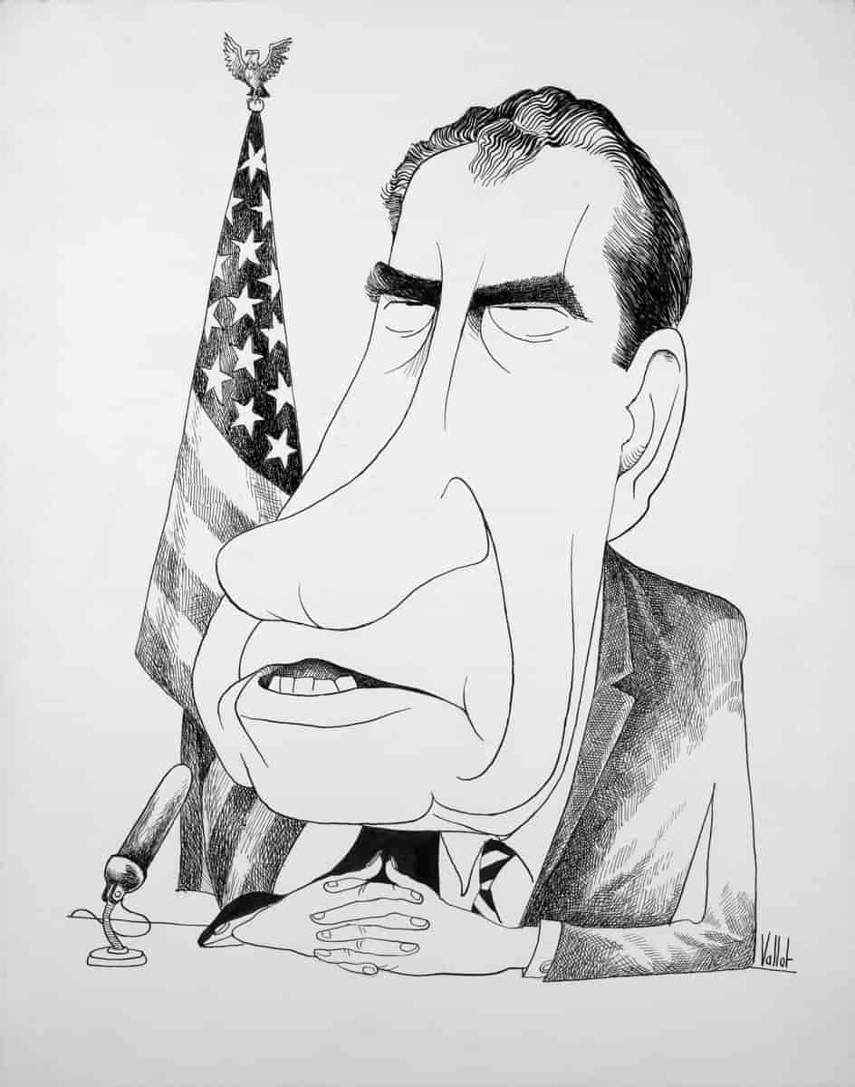 Karikatur av Richard Nixon. Karikatur. 