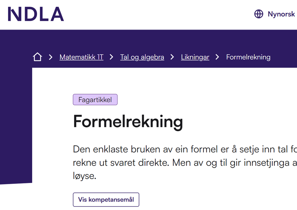 Skjermutklipp frå ei side på ndla.no som viser menyknappen øvst til venstre på nettsida. Skjermutklipp.
