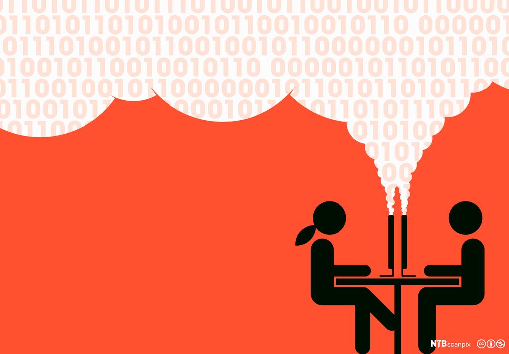 Mann og kvinne som arbeider med produksjon av data. Illustrasjon