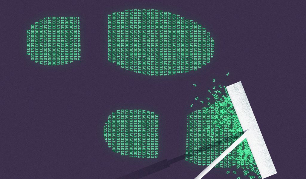 En nal sletter omriss av fotavtrykk med binær kode inni. Illustrasjon.