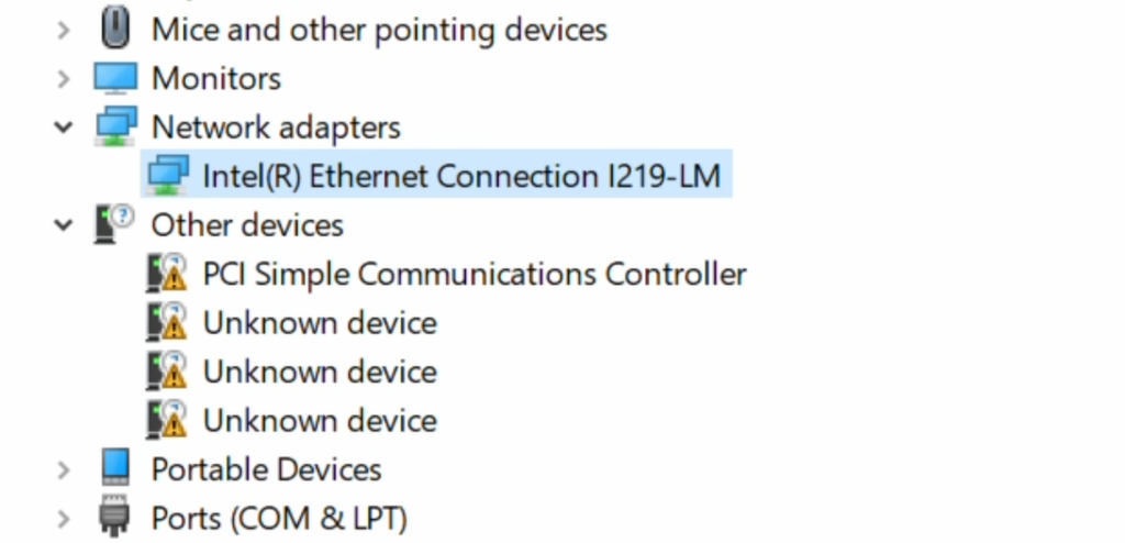 Skjermbilde fra Device Manager (Enhetsbehandling) viser nettverkskort som har driver installert. 