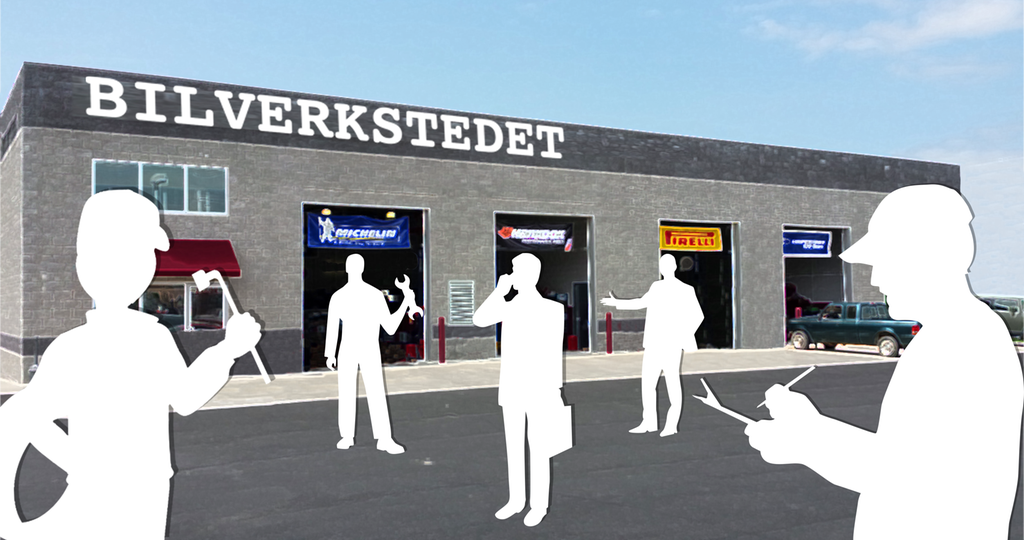 Bilverksted. Illustrasjon.