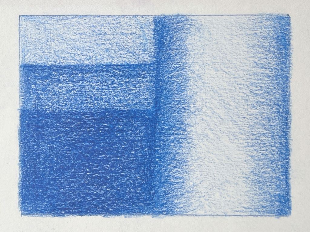 Firkantar med ulike valørar av ein blåfarge. Illustrasjon.