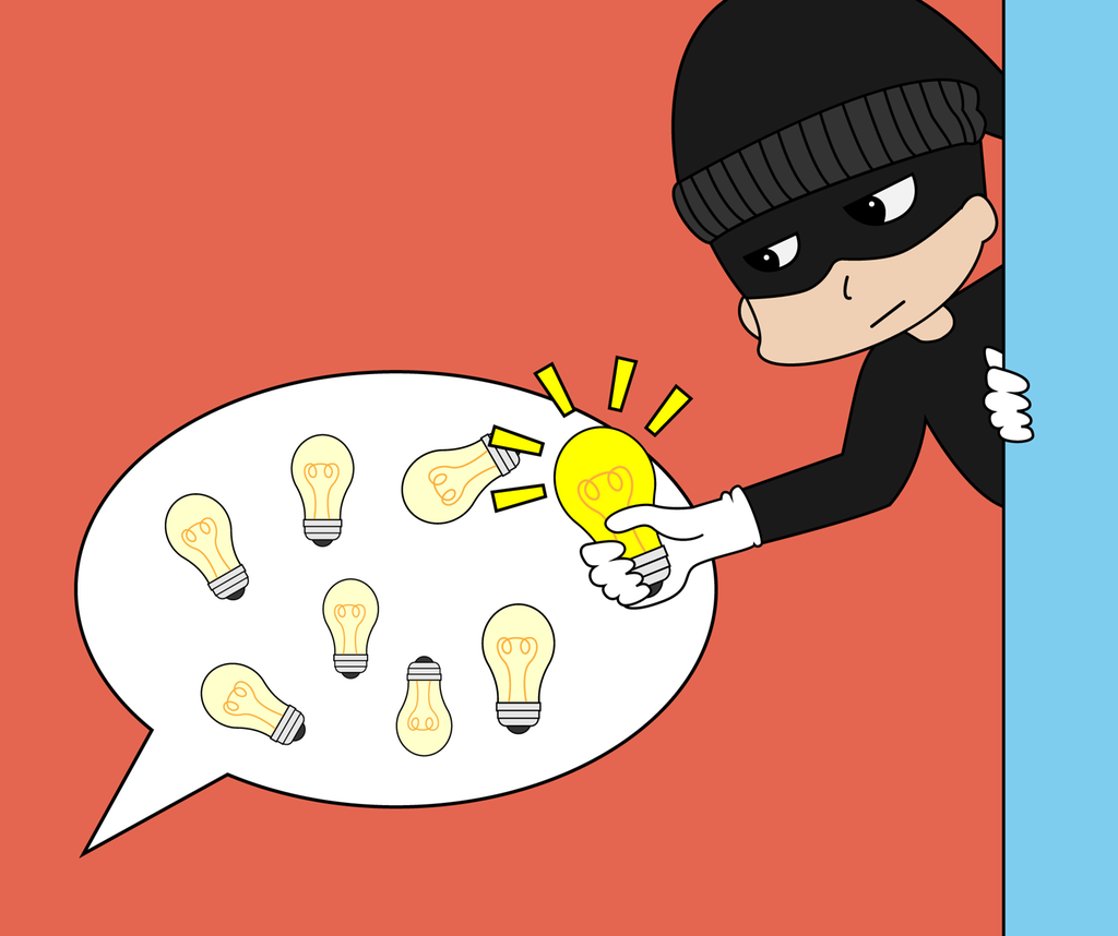 En tyv stjeler en lyspære. Grafisk.