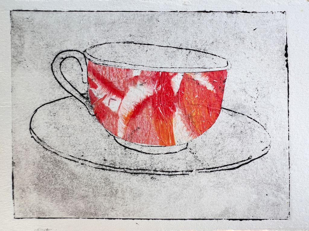 Trykt bilete av ein kopp. Illustrasjon.