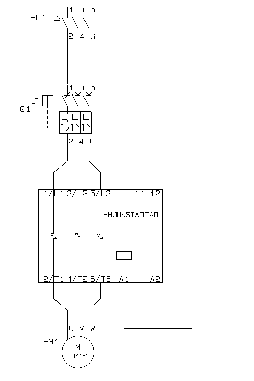 Skjema over hovudstraum for mjukstartar. Illustrasjon