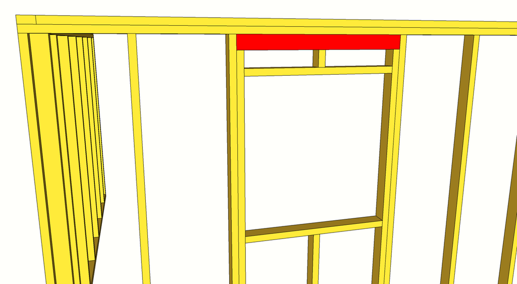 Overdekning over et vindu i en vegg av bindingsverk. Tegning.