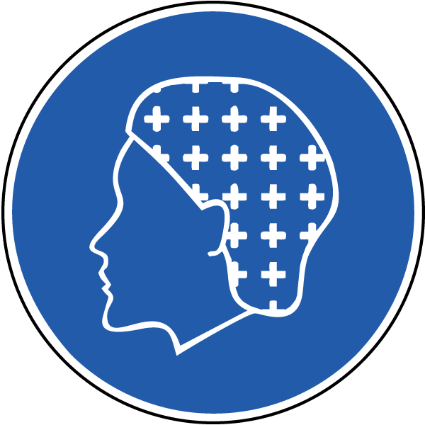 Rundt skilt med hovud med hårnett i kvitt på blå bakgrunn. Illustrasjon.