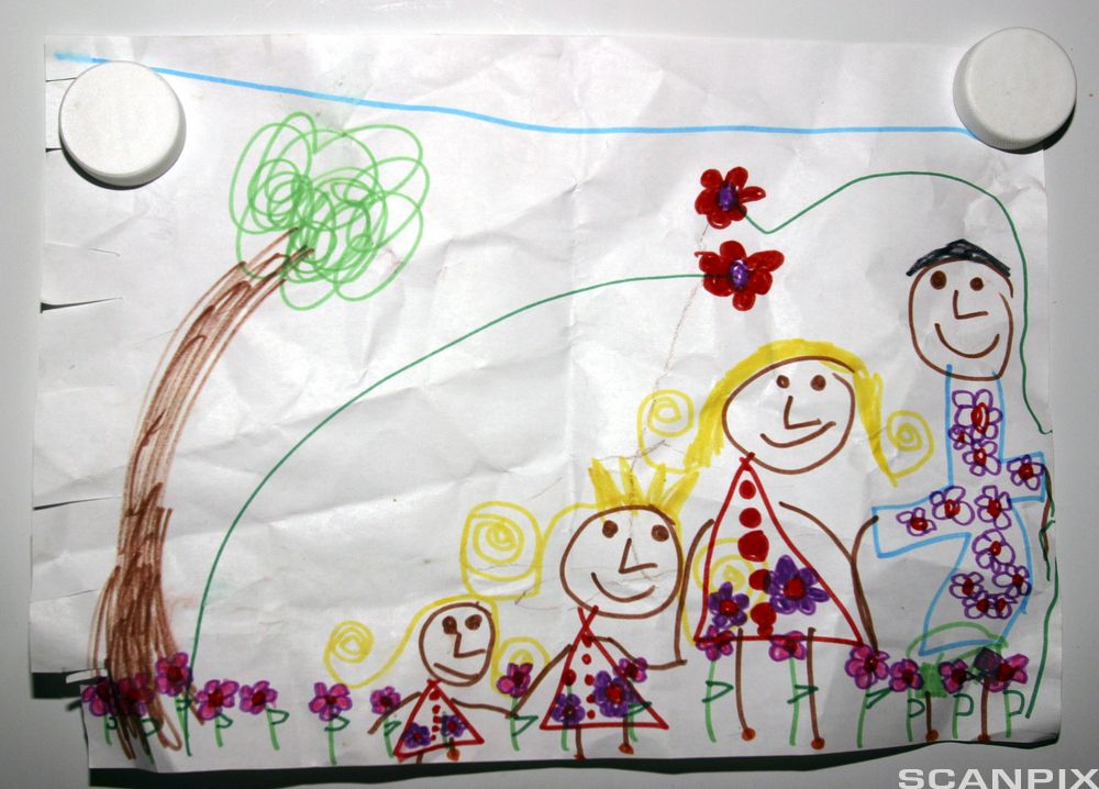 Barnetegning av en familie. Illustrasjon. 