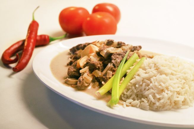 Biff Stroganoff med ris. Foto.