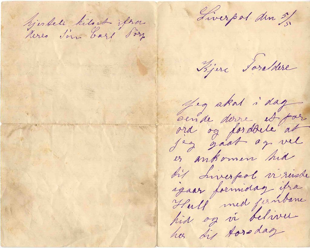 Handwritten letter from the eighteen-ninties. Photo.