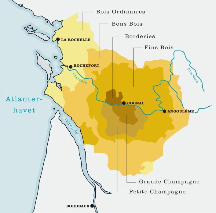 Kart over Cognac. Illustrasjon.