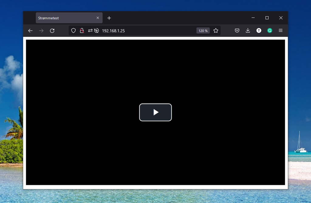Nettleser med videoavspiller som står klar til avspilling. Skjermbilde.