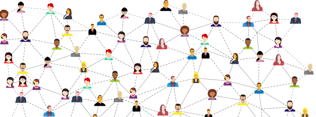 People connected to each other in a web of connections. Illustration.