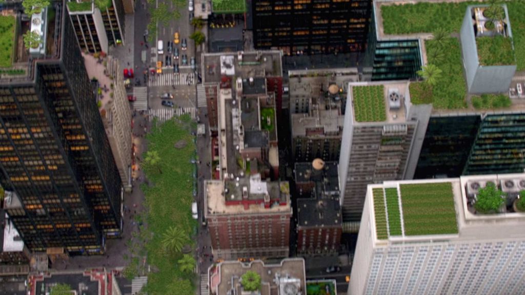 An aerial view of a city. Photo.