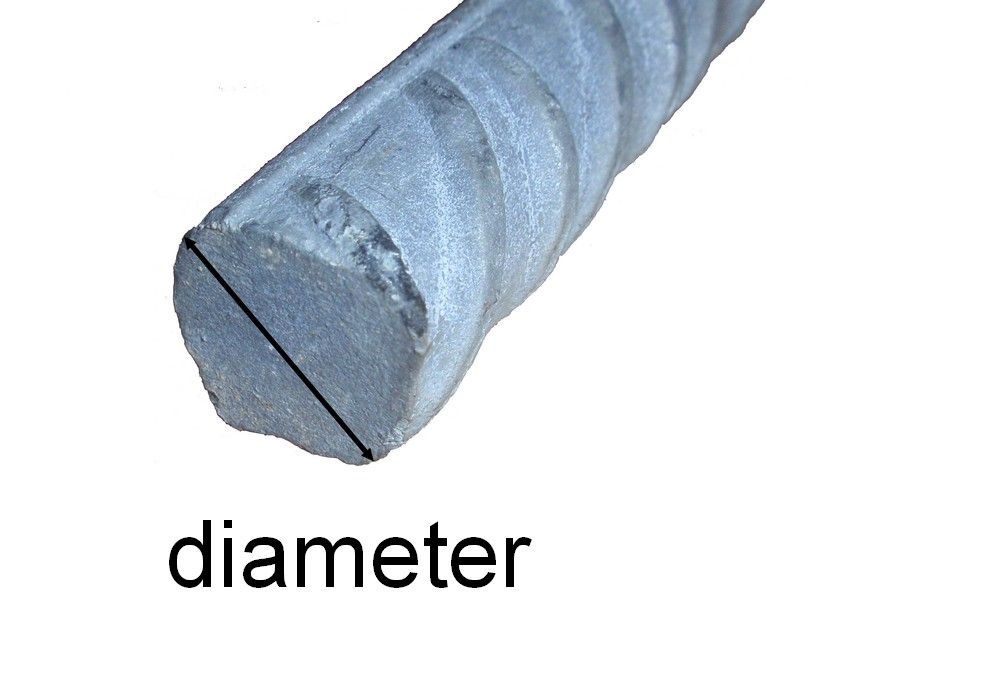 Nærbilde av enden av et armeringsjern, der diameteren er markert med en strek. Foto.
