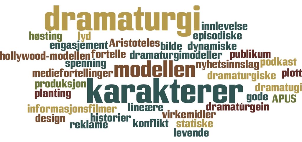 Ordsky med ord knytt til dramaturgi. Foto.