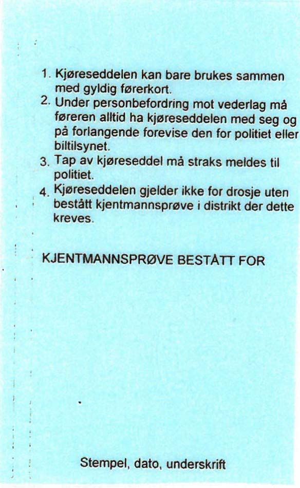 Baksida på en kjøreseddel. Foto.