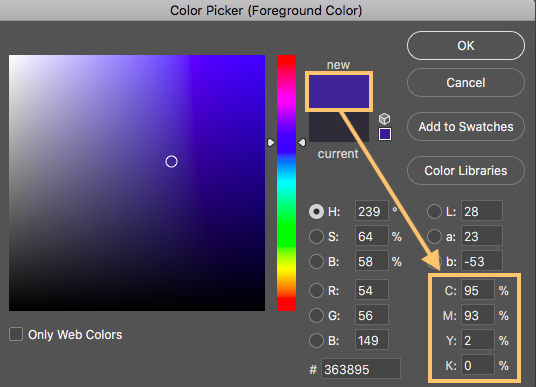 Fargevelger i Photoshop. Skjermbilde.