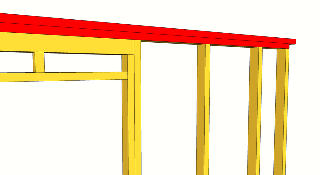 Bindingsverk til vegg med dobbel toppsvill. Teikning.