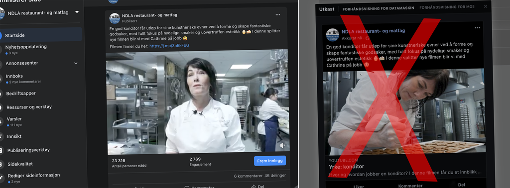 Opplasting av video til Facebook. Skjermdump.