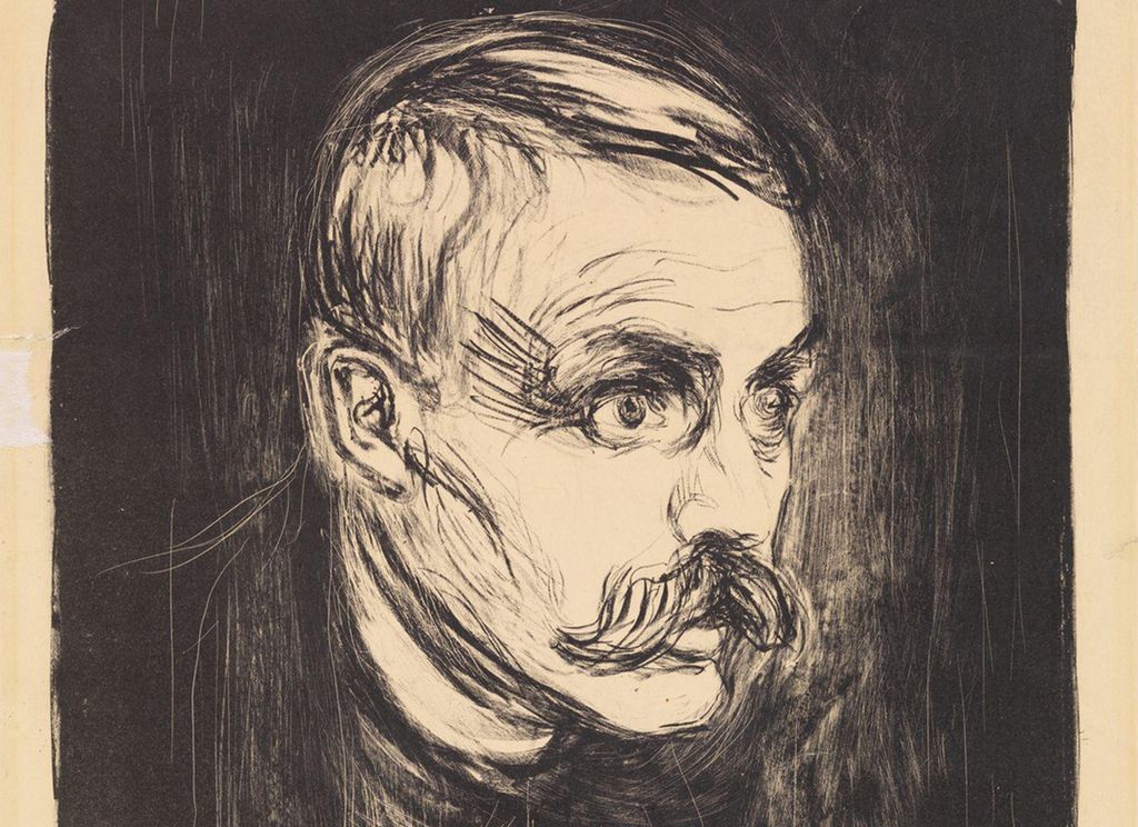 Portrett av Sigbjørn Obstfelder i svart-kvitt. Litografi.