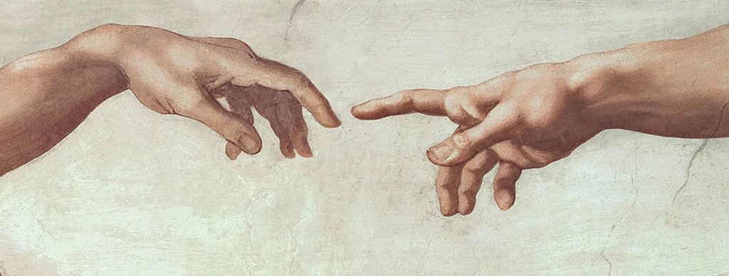 Peikefingrane frå to hender møtest. Illustrasjon.