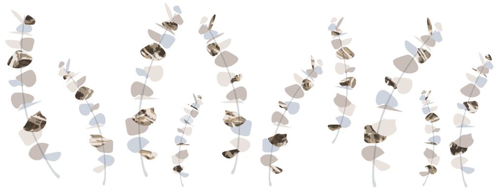 Komposisjon av blader som skaper en dekor med former og farger. Illustrasjon.