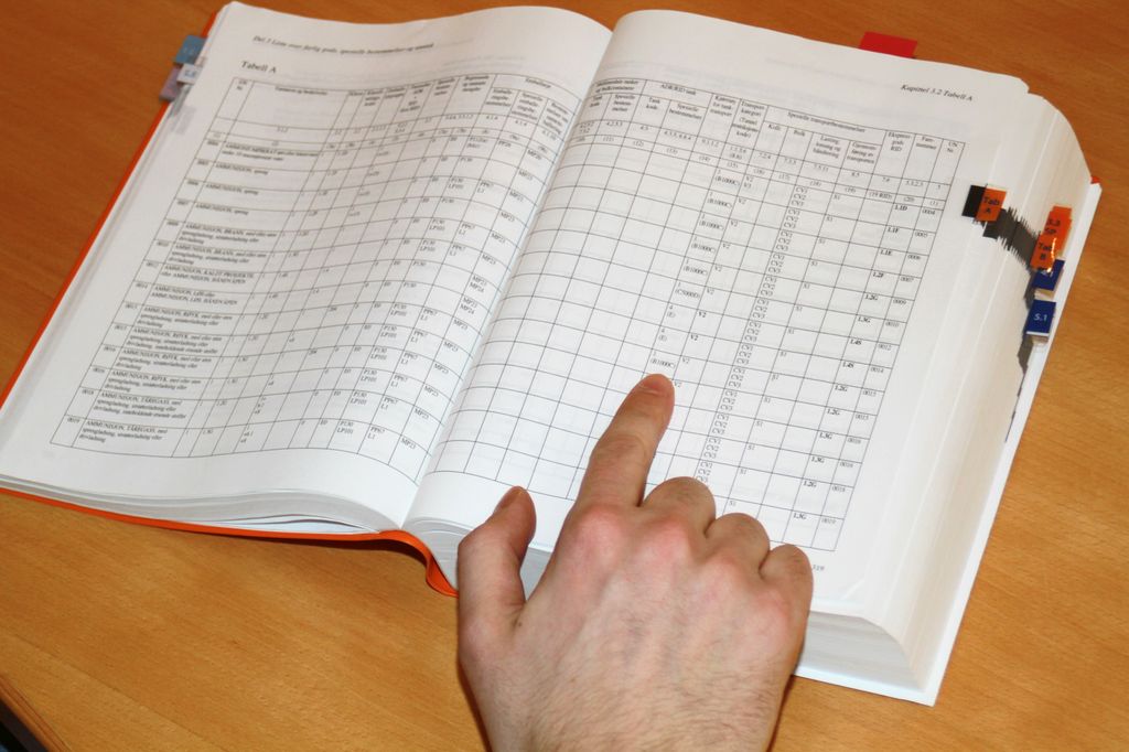 Ein person blar opp i ADR-boka. Foto.