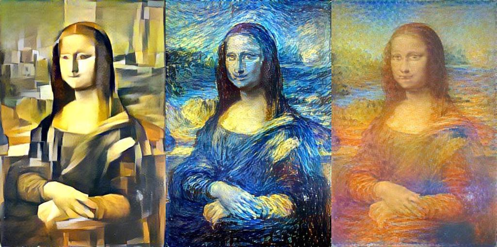 Tre variasjonar av det kjente måleriet Mona Lisa. Illustrasjon.