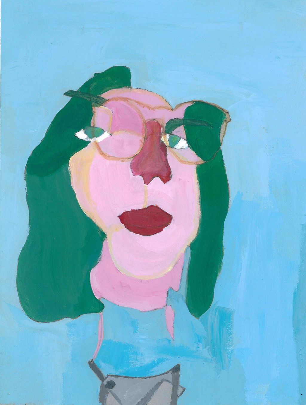 Portrett med ekspressiv fargebruk. Maleri.