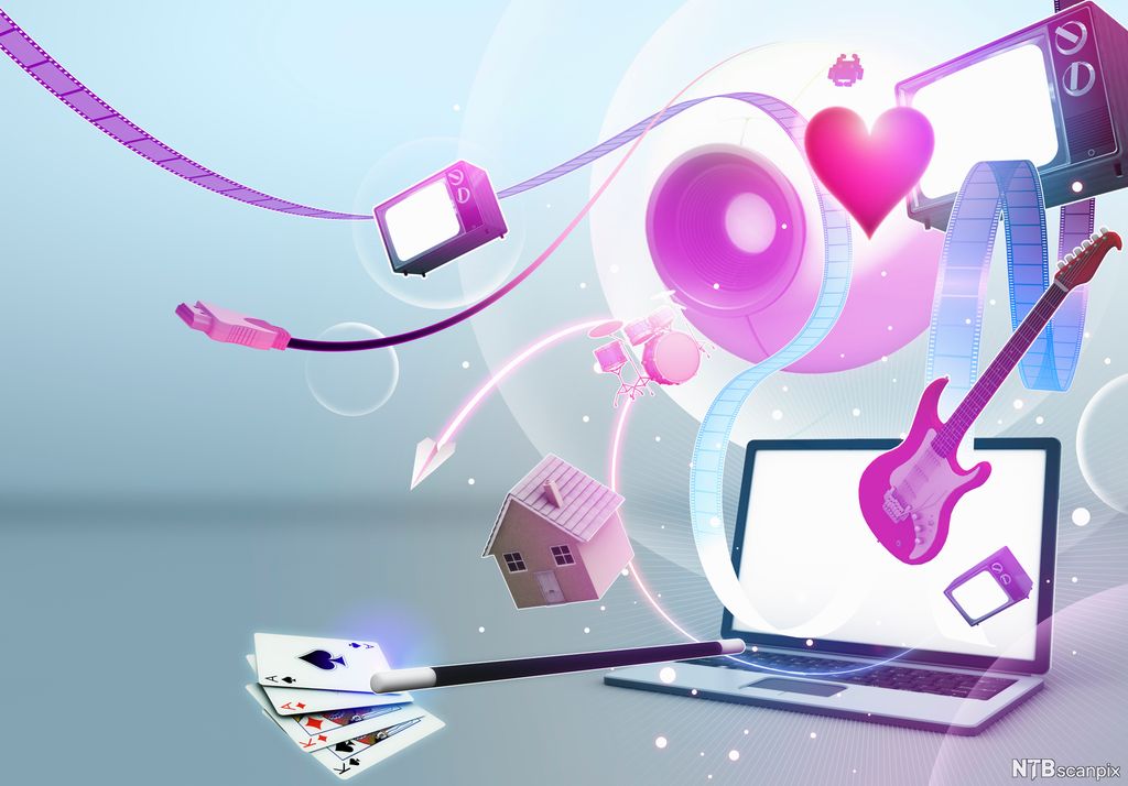 Multimedia entertainment emerging from laptop screen