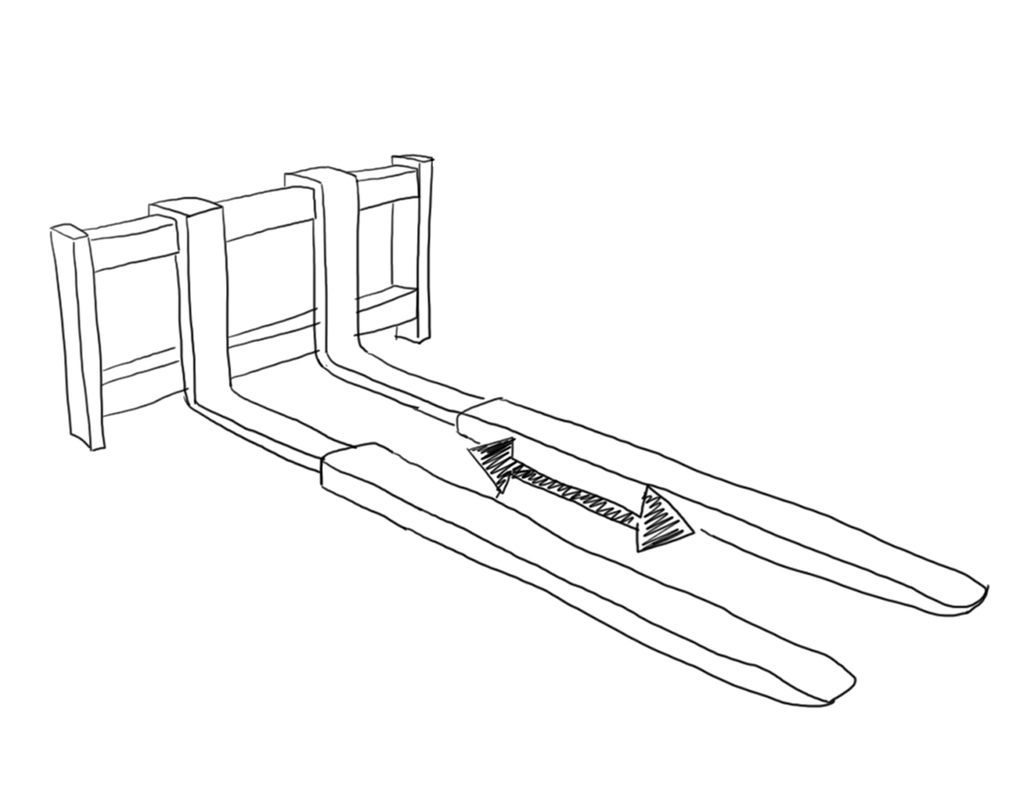 Tegningen viser teleskopgafler montert på gaffelvognen til en truck. Tegning.
