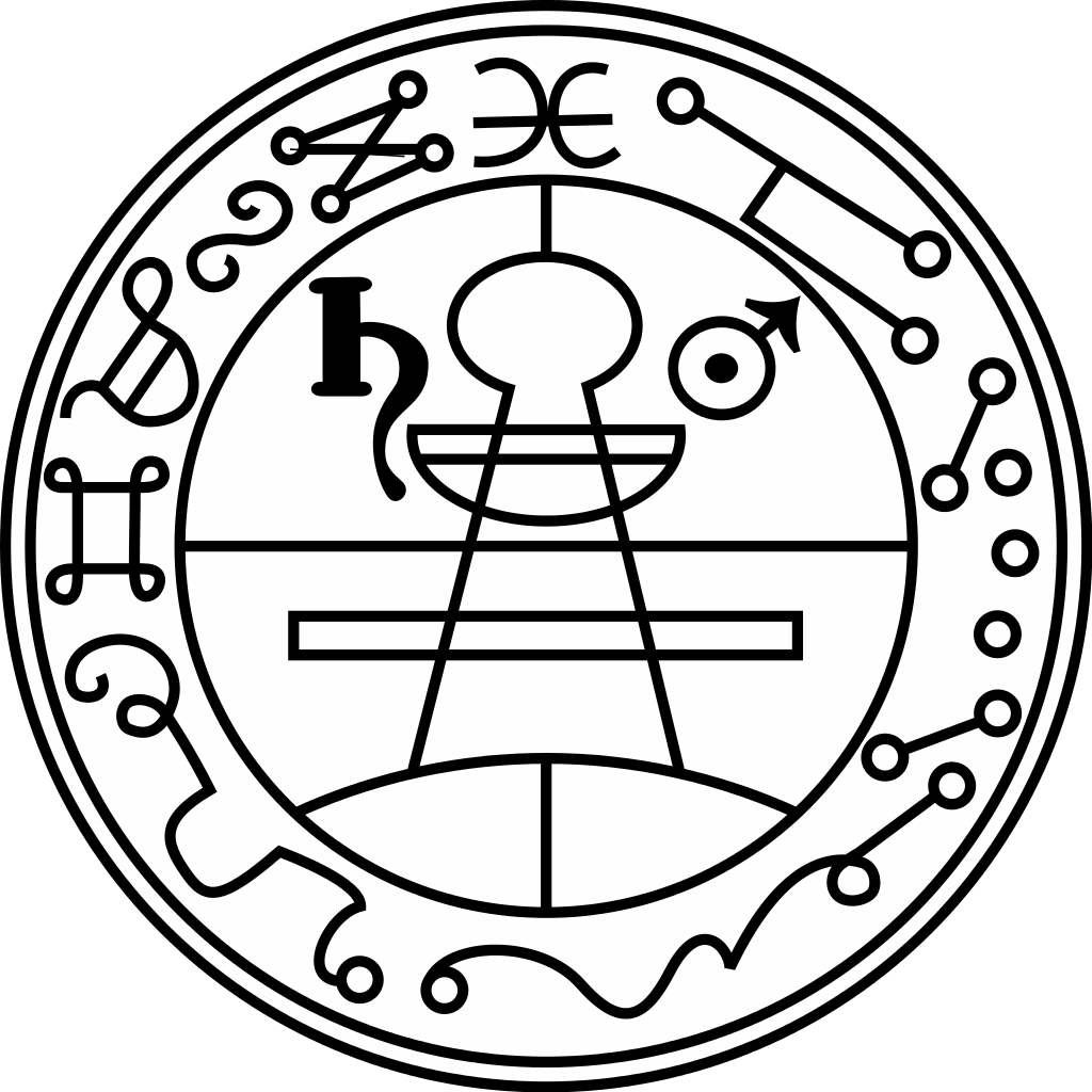 Ein sirkel med ulike symbol som skal verne mot vonde makter. Illustrasjon.