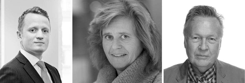 Kollasj med tre portrettfotografier. Svart/hvitt-foto.