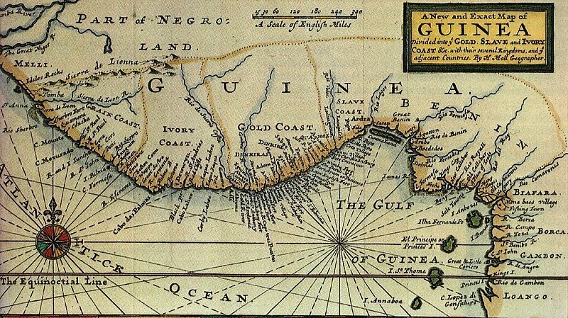 Kart som viser kysten av Guinea i 1725. Kart.