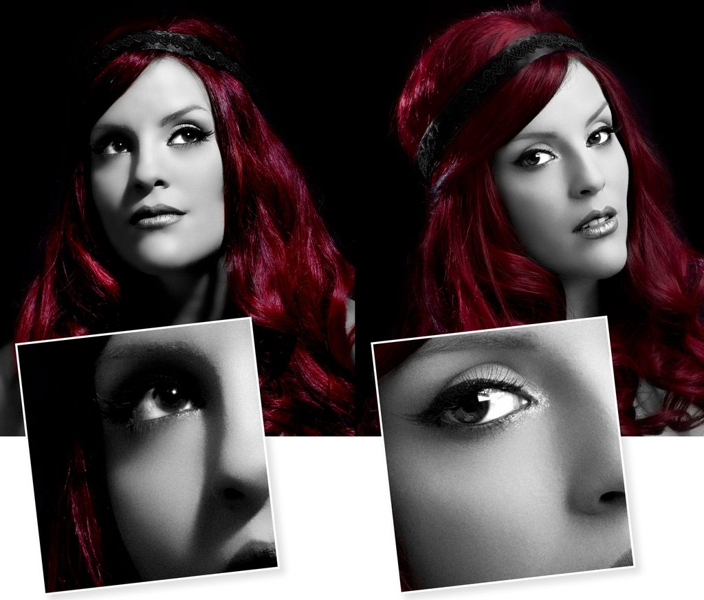 Kollasj av to portretter, det ene med myk lyssetting, det andre med hard lyssetting. Foto.