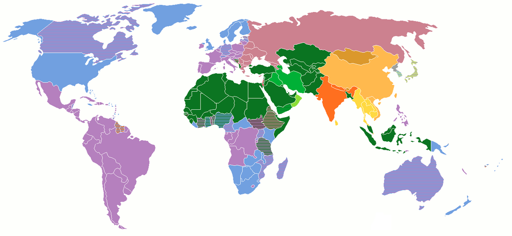 Religioners utbredelse i Europa. Kart.