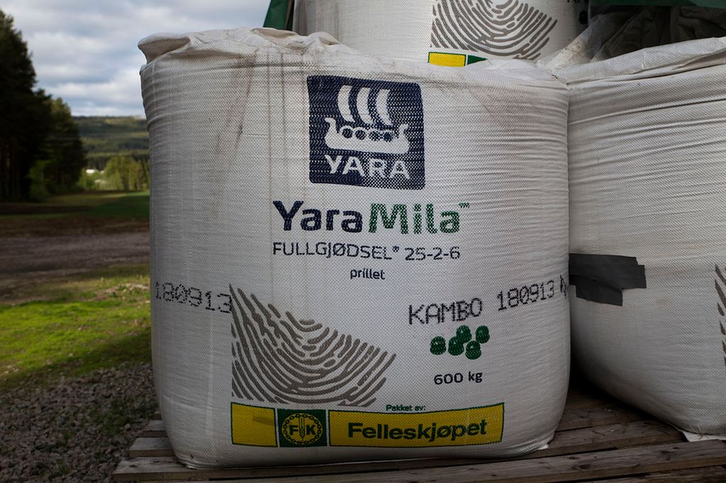 Kunstgjødselsekk med 600 kilo fullgjødsel fra Yara. Foto.
