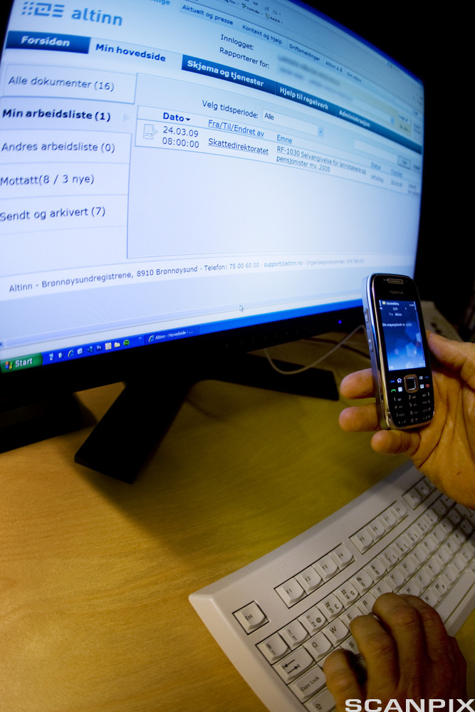 Dataskjerm med nettsiden til altinn. Foto.