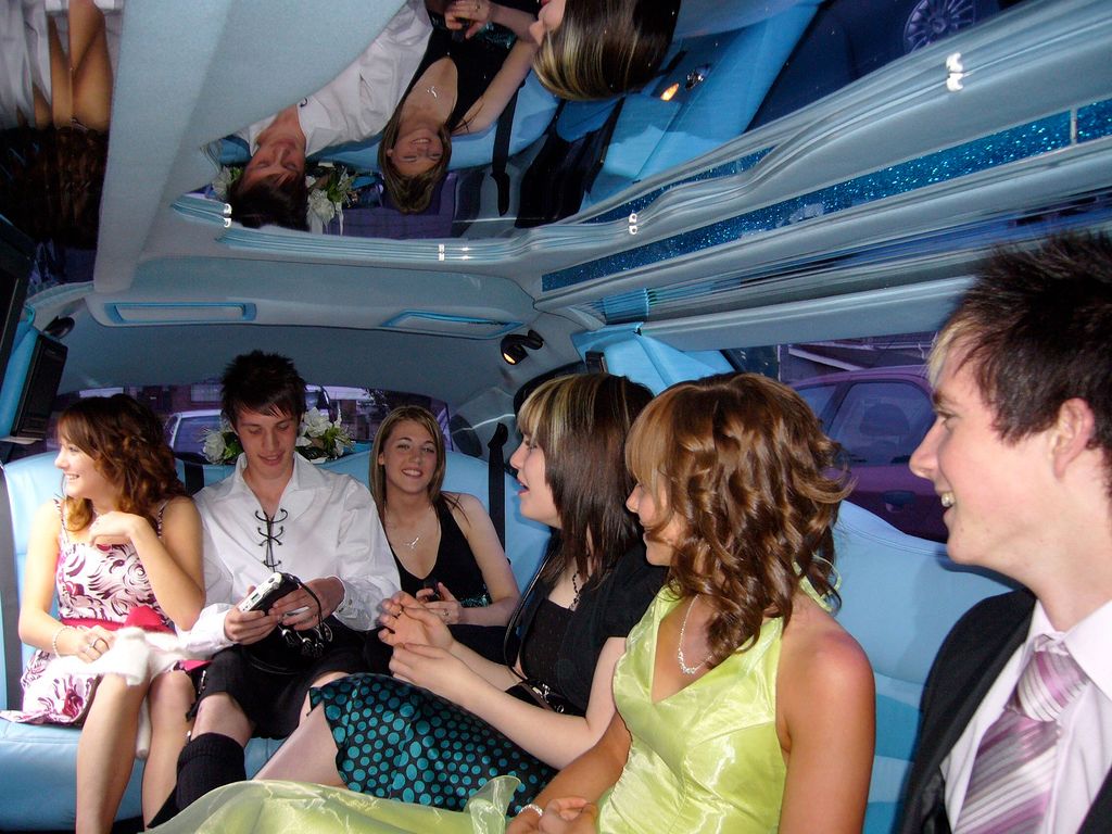 Inside prom limo. Photo.