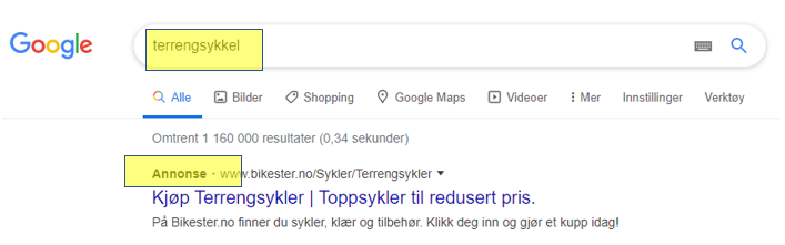 Google-annonse. Skjermbilete.