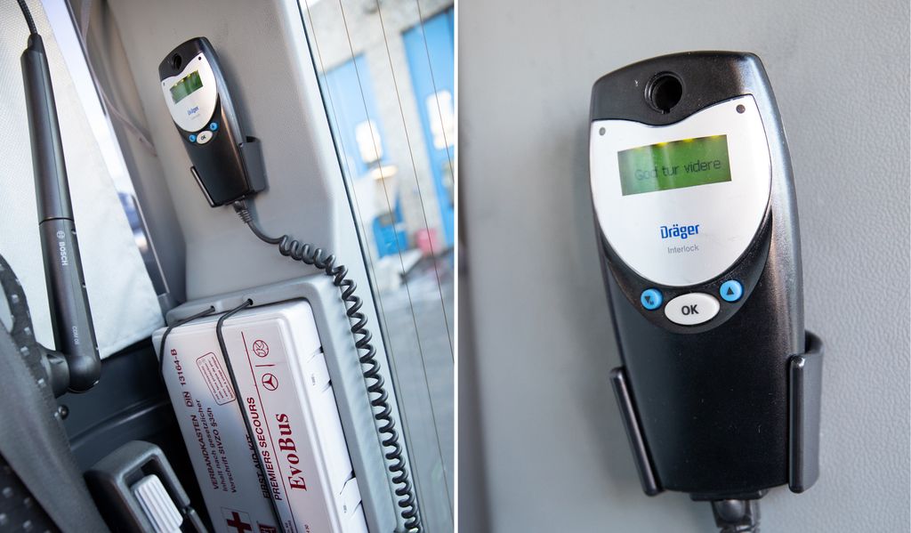 Alkohollås i en buss. Foto.