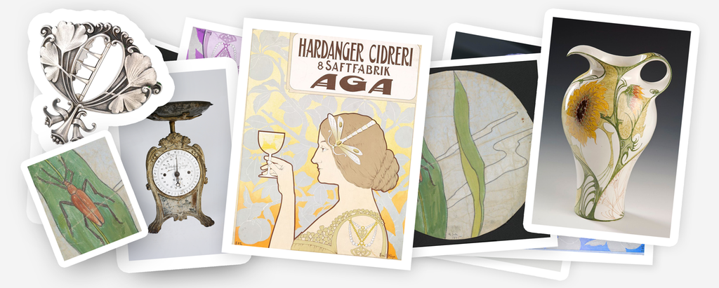 Ulike bilder fra art nouveau satt sammen i en kollasj. Foto.