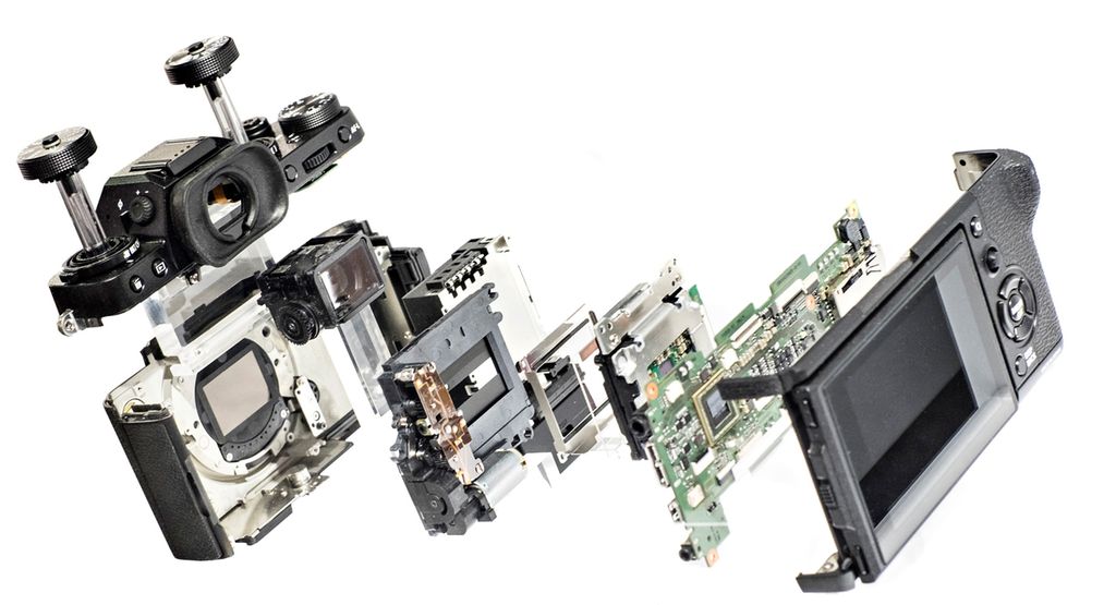 Fotoapparat i deler. Foto.