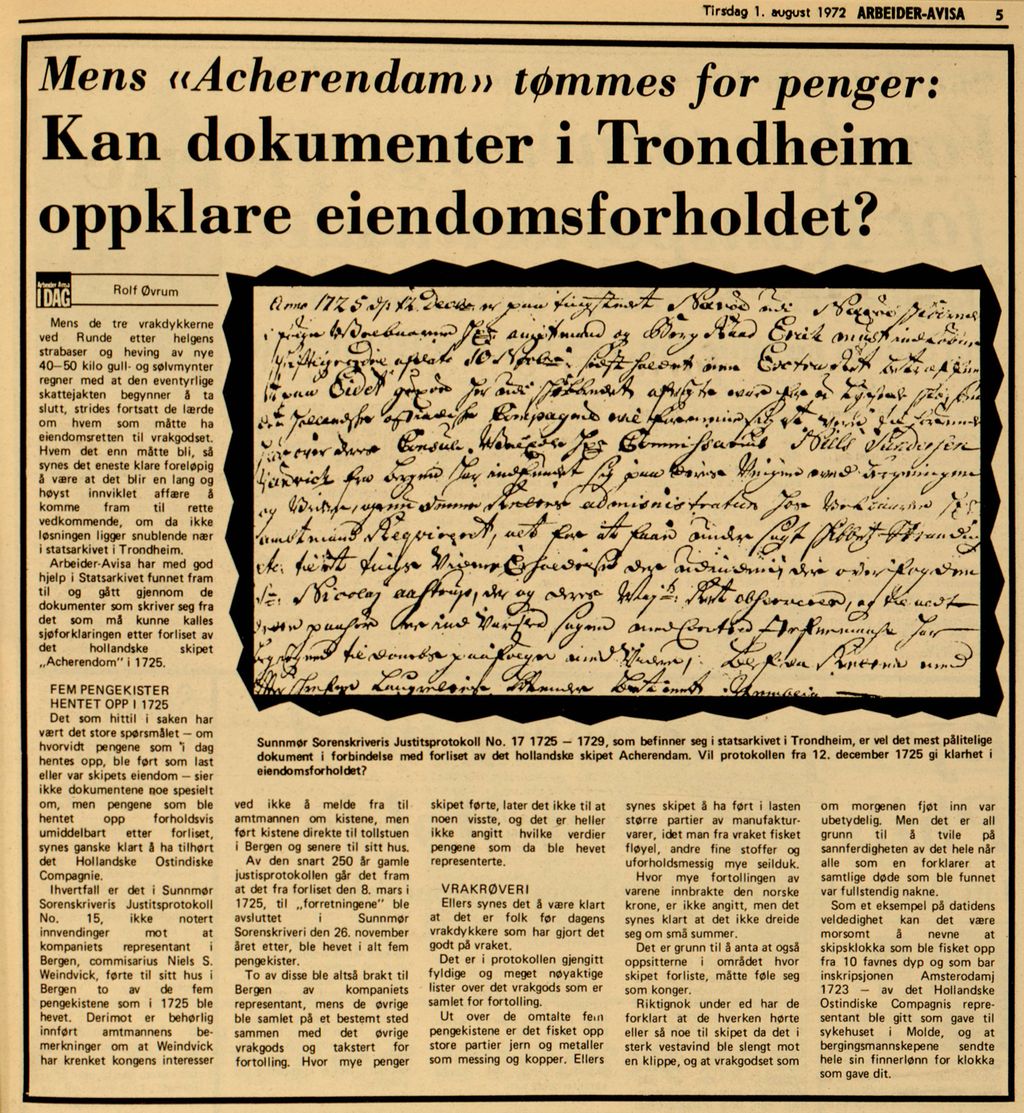 Klipp frå Arbeider-avisa om Rundefunnet, 1972.