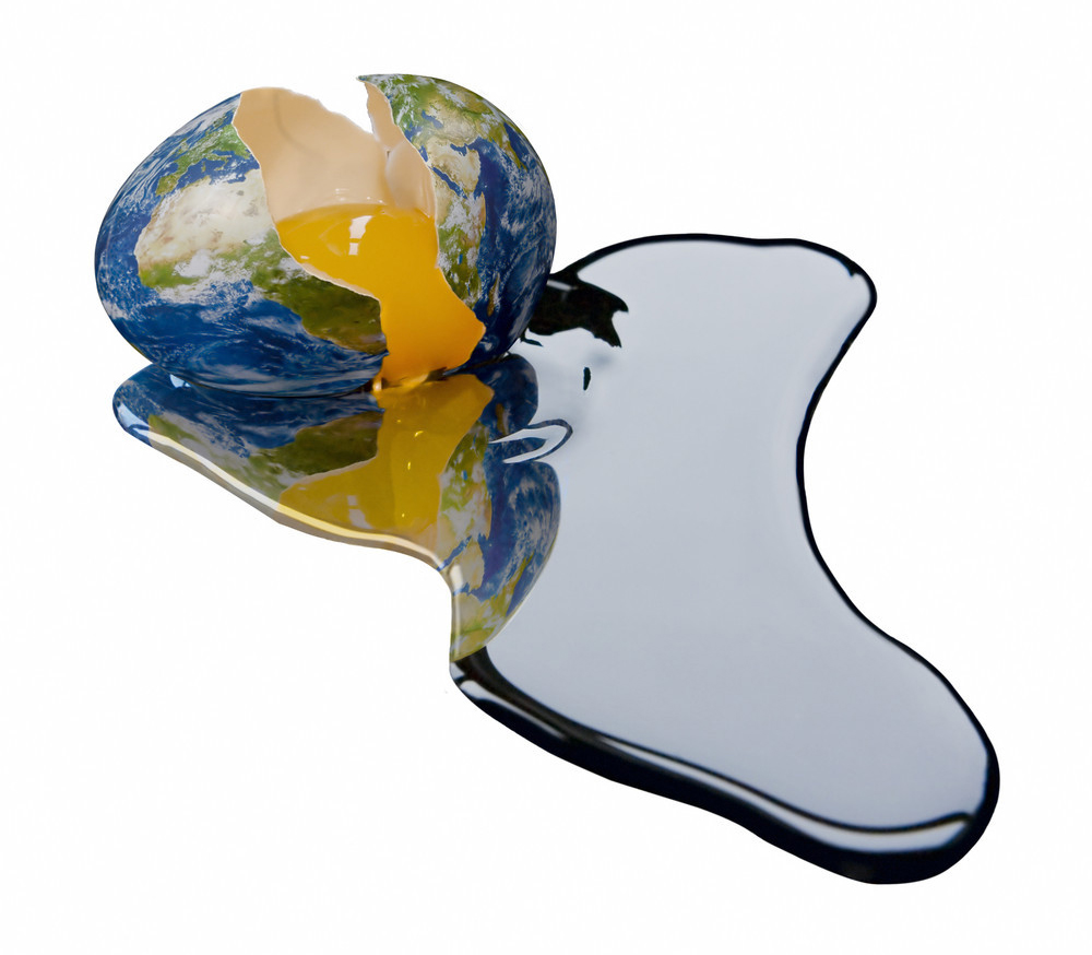 Et knust egg malt som jorden. Illustrasjon. 